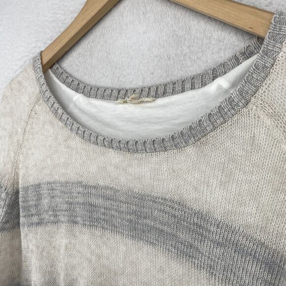 EILEEN FISHER Sweater L Organic Cotton Striped Jersey Lined Hi-Low Pullover Gray - Picture 4 of 14